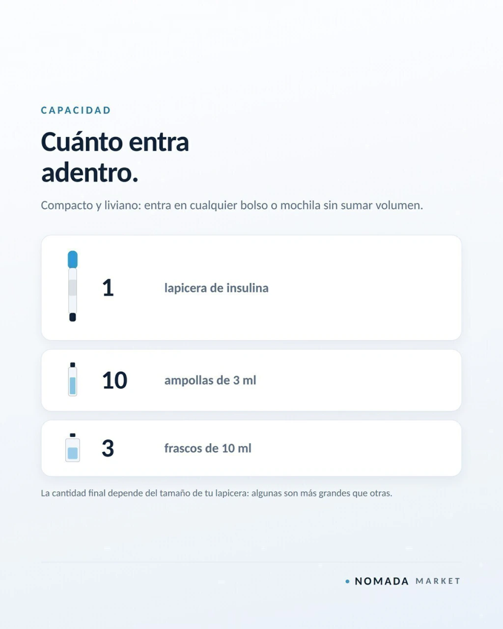 Capacidad para 1 lapicera de insulina