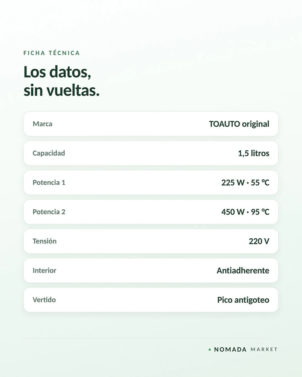 Ficha técnica de la fundidora TOAUTO